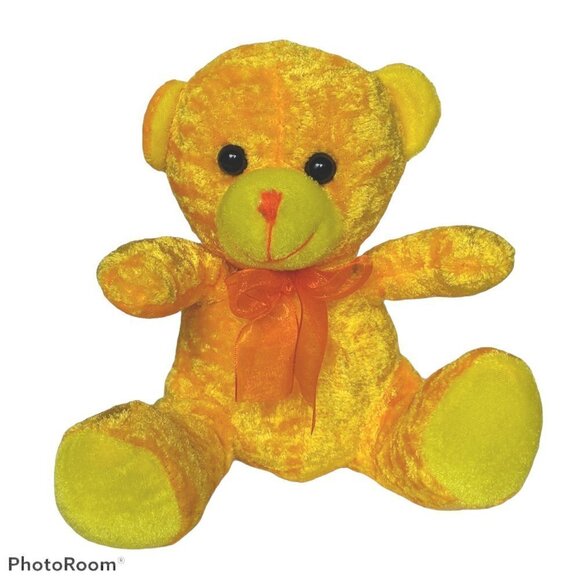 Kellytoy Orange Teddy Bear Plush with Bow 7.25" - Picture 1 of 6